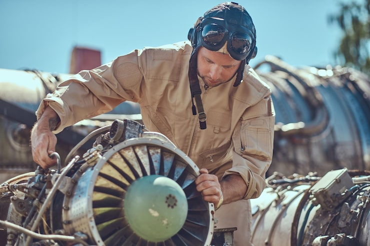 Mécanicien inspectant moteur marin